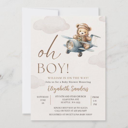 Oh Boy,  Cute Bear Baby shower boy 招待状 (正面)