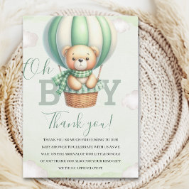 Oh Boy,  Cute Green Bear Baby shower boy サンキューカード