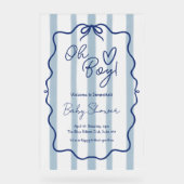 Oh Boy Cute Modern Blue Baby Shower Frosted アクリルサイン (正面)
