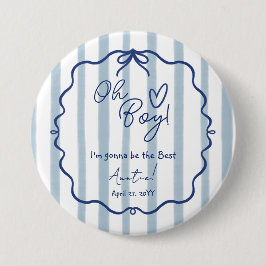 Oh Boy Cute Modern Dusty Blue Baby Shower Auntie 缶バッジ