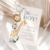 Oh Boy Cute Safari Animal Greenery Boy Baby Shower 招待状