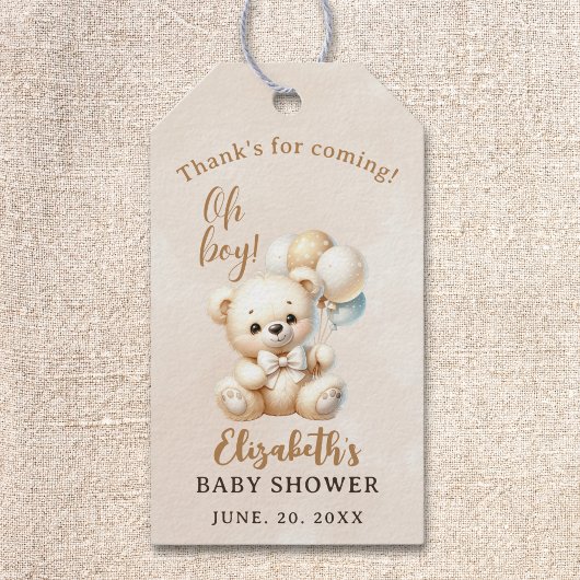 Oh Boy , Cute watercolor bear Baby shower ギフトタグ