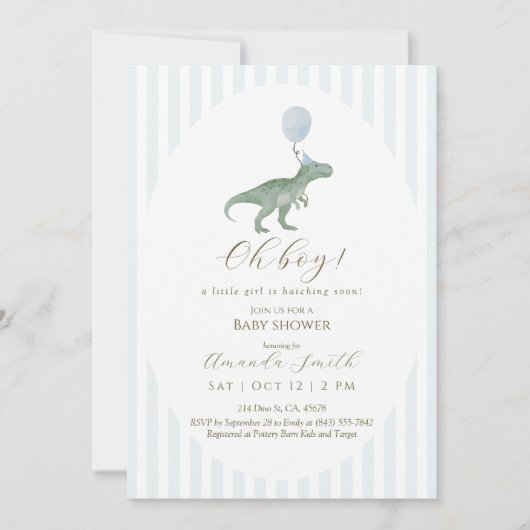 Oh Boy Dinosaur Baby Shower Invitation 招待状 (正面)