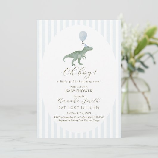 Oh Boy Dinosaur Baby Shower Invitation 招待状 (スタンド正面)