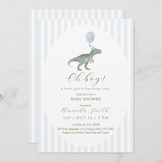 Oh Boy Dinosaur Baby Shower Invitation 招待状 (正面/裏面)
