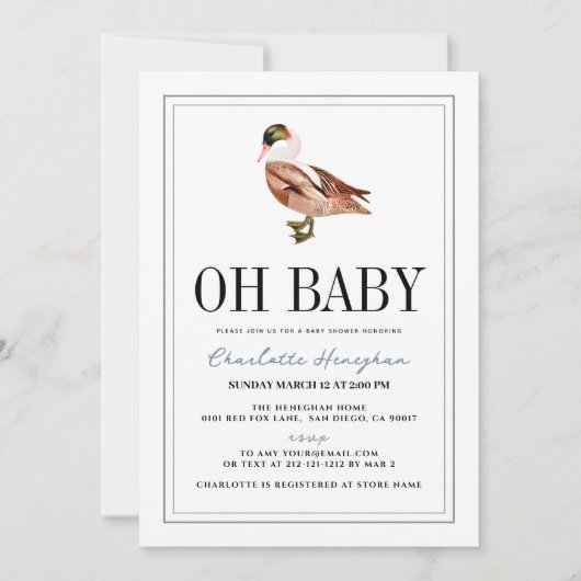 Oh Boy Duck/MallardクラシックBoy Baby Shower 招待状 (正面)
