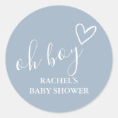 Oh Boy Dusty Blue Baby Shower Cute Heart Thank You ラウンドシール (正面)