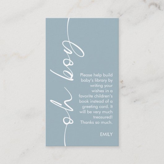 Oh Boy Dusty Blue Books for Baby Shower エンクロージャーカード (正面)