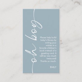 Oh Boy Dusty Blue Books for Baby Shower エンクロージャーカード