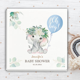 Oh Boy Elephant赤ちゃんシャワーかわいいブルーバルーン スタンダードカクテルナプキン