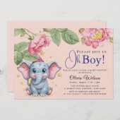 Oh Boy Elephant Baby Shower Invitation 招待状 (正面/裏面)