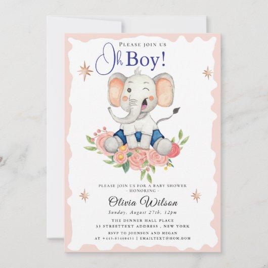 Oh Boy Elephant Baby Shower Invitation 招待状 (正面)