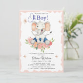 Oh Boy Elephant Baby Shower Invitation 招待状 (スタンド正面)