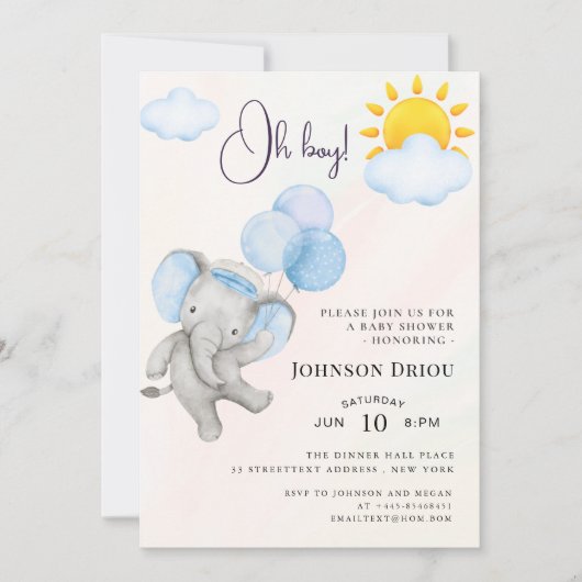 Oh Boy Elephant Baby Shower Invitation 招待状 (正面)