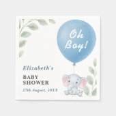 Oh Boy Elephant Balloon Eucalyptus Baby Shower スタンダードカクテルナプキン (正面)
