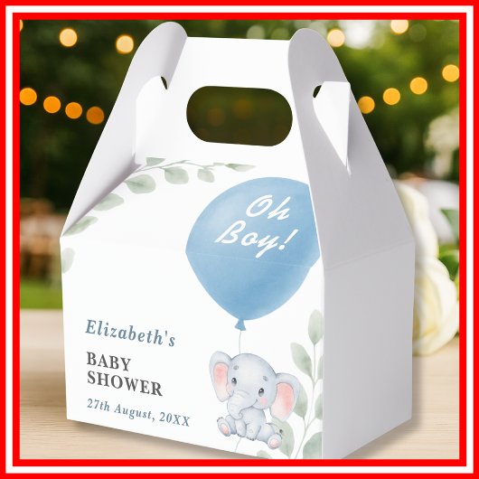 Oh Boy Elephant Balloon Eucalyptus Baby Shower フェイバーボックス