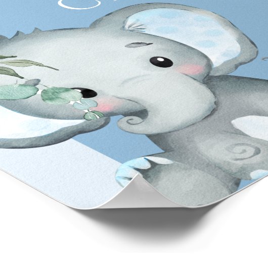 Oh Boy Elephant Boy Balloon Baby Shower Welcome ポスター (角)