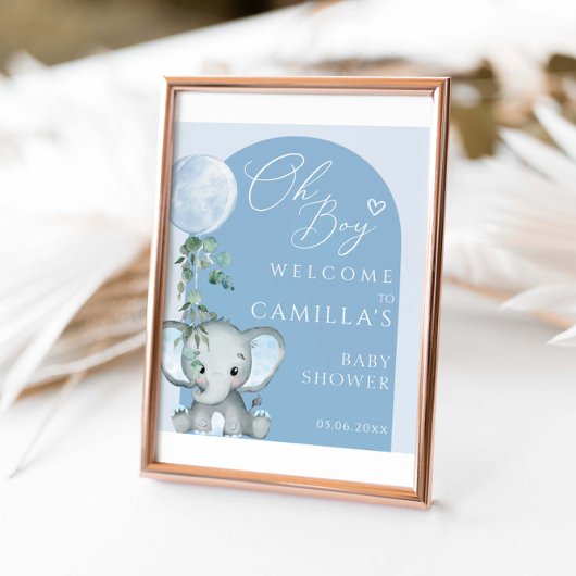 Oh Boy Elephant Boy Balloon Baby Shower Welcome ポスター