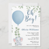 Oh Boy Elephant Eucalyptus Balloon Baby Shower   招待状 (正面)