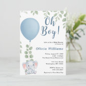 Oh Boy Elephant Eucalyptus Balloon Baby Shower   招待状 (スタンド正面)