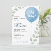 Oh Boy Eucalyptus Balloon Greenery Baby Shower 招待状 (スタンド正面)
