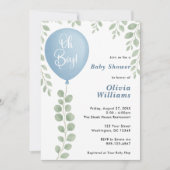 Oh Boy Eucalyptus Greenery PHOTO Baby Shower 招待状 (正面)
