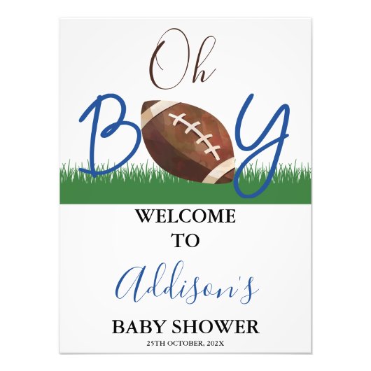Oh Boy Football Baby Shower Welcome Poster フォトプリント (正面)