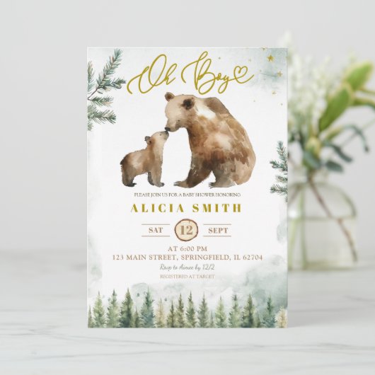 Oh Boy Forest Bear baby shower invitation 招待状 (スタンド正面)