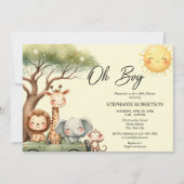 Oh boy fun safari animal boy baby shower 招待状 (正面)