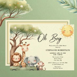 Oh boy fun safari animal boy baby shower 招待状