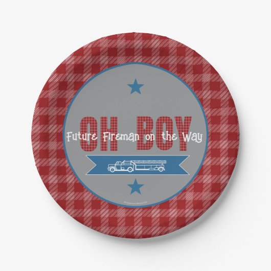 Oh Boy Future Fireman baby shower paper plate ペーパープレート (正面)