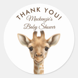 Oh Boy Giraffe Safari Baby Shower Thank You ラウンドシール