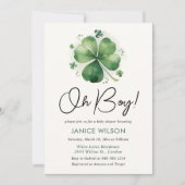 Oh Boy Green Shamrock St. Patricks Day Baby Shower 招待状 (正面)