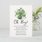 Oh Boy Green Shamrock St. Patricks Day Baby Shower 招待状 (スタンド正面)