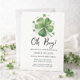 Oh Boy Green Shamrock St. Patricks Day Baby Shower 招待状