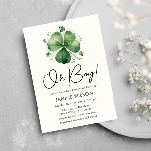 Oh Boy Green Shamrock St. Patricks Day Baby Shower 招待状