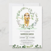 Oh Boy Greeneryフローラかわいいナマケモノ赤ちゃんシャワー 招待状 (正面)