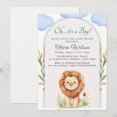 “Oh Boy!” Greenery Lion Baby Shower 招待状 (正面/裏面)