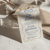 Oh Boy Hand Drawn 書 Blue Boy Bow赤んだシャワー 招待状