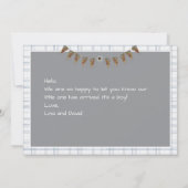 Oh, Boy! Hand illustrated bunting and blue plaid  招待状 (裏面)