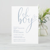 Oh Boy Heart Dusty Blue Boy Photo Baby Shower 招待状 (スタンド正面)