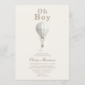 Oh Boy Hot Air Balloon Blue Boy Baby Shower 招待状 (正面)