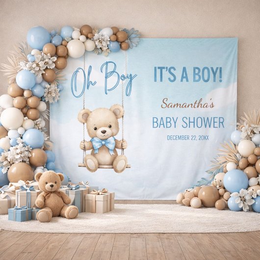 Oh Boy It's A Boy Bear Baby Shower Backdrop タペストリー