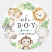 Oh Boy Jungle Baby Shower Safari Animals ラウンドシール (正面)