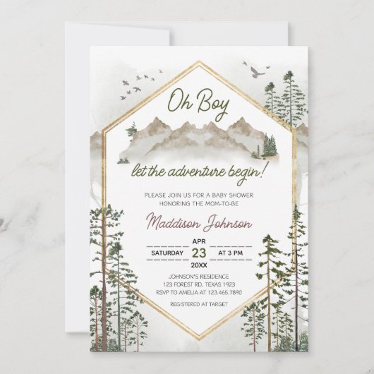 Oh Boy Let the Adventure Begin Baby Shower 招待状 (正面)