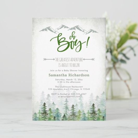 Oh Boy Let's Adventure Begin Forest Baby Shower  招待状 (スタンド正面)