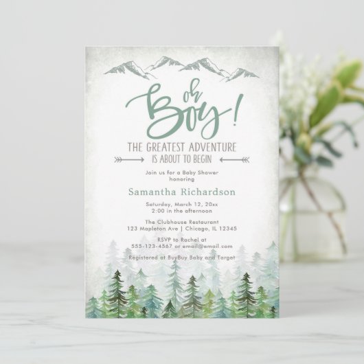 Oh Boy Let's Adventure Begin Forest Baby Shower 招待状 (スタンド正面)