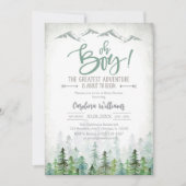 Oh Boy Let's Adventure Begin Forest Baby Shower 招待状 (正面)