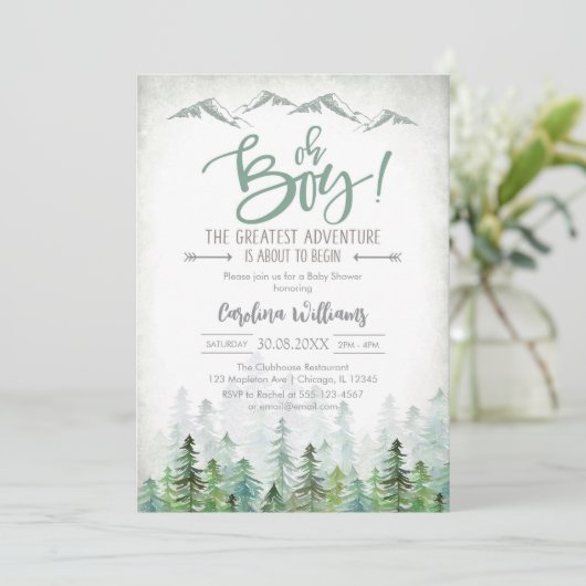 Oh Boy Let's Adventure Begin Forest Baby Shower 招待状 (スタンド正面)