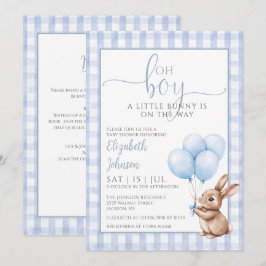Oh Boy Little Bunny Blue Baby Shower All In One 招待状